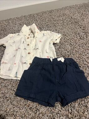 Little Planet Organic Toddler Nautical Print Button Shirt & Navy Shorts Set